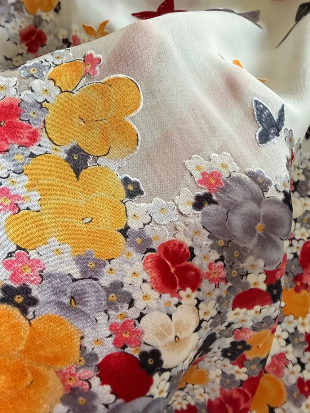 Christian Dior Sheer Silk Floral Scarf w/ Appliqué Border